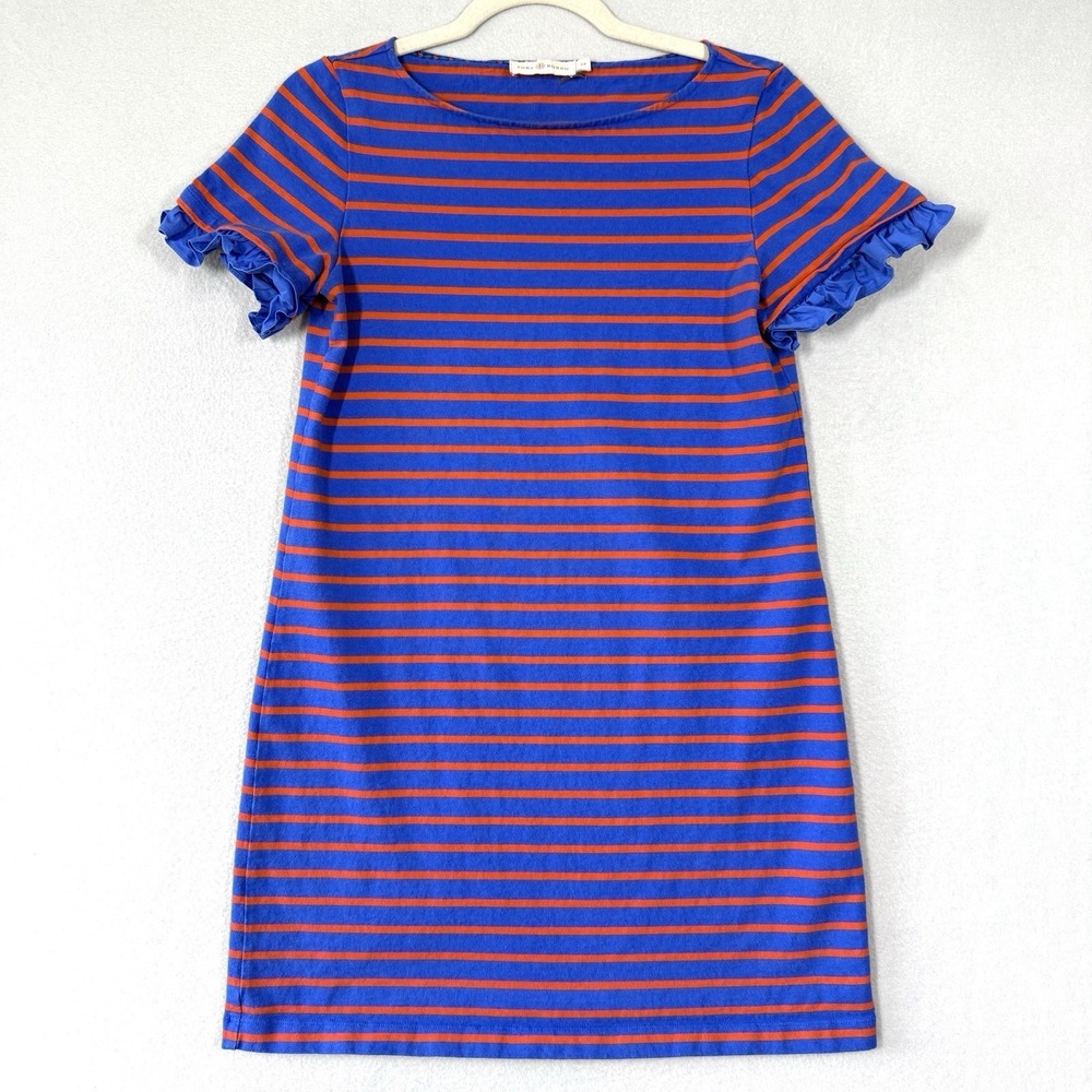 Tory Burch Blue and Orange Striped Mini Dress